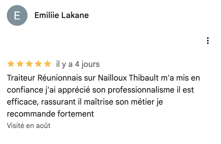 Avis Google 5 étoiles d’Emiliie Lakane pour le site Matante Eunice 974