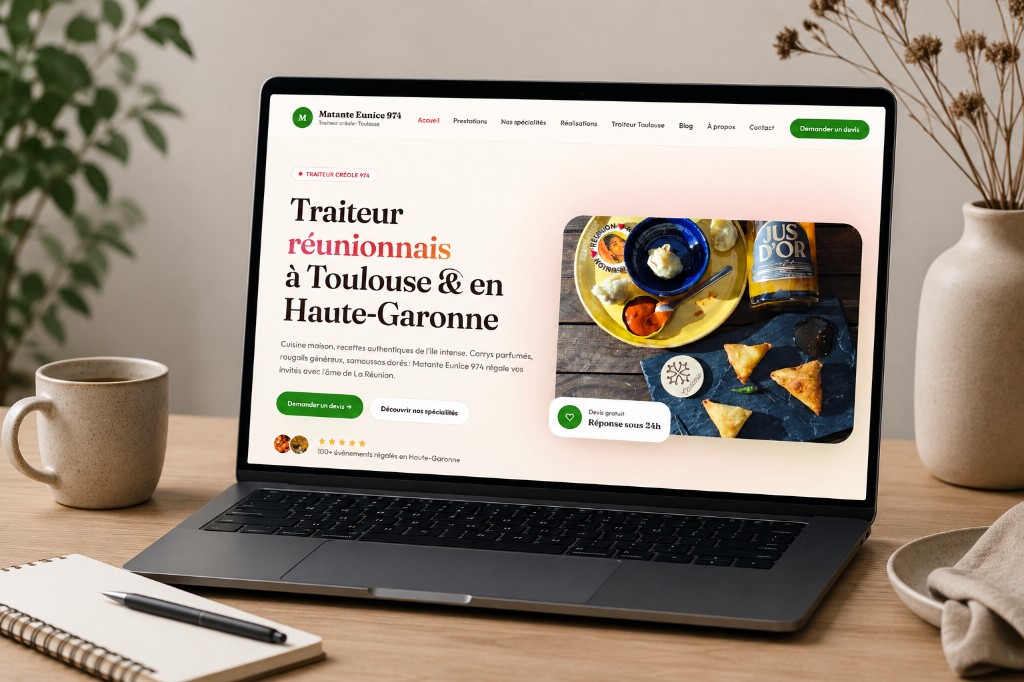 Mockup du site Matante Eunice 974 — création de site web traiteur à Toulouse à 50€/mois